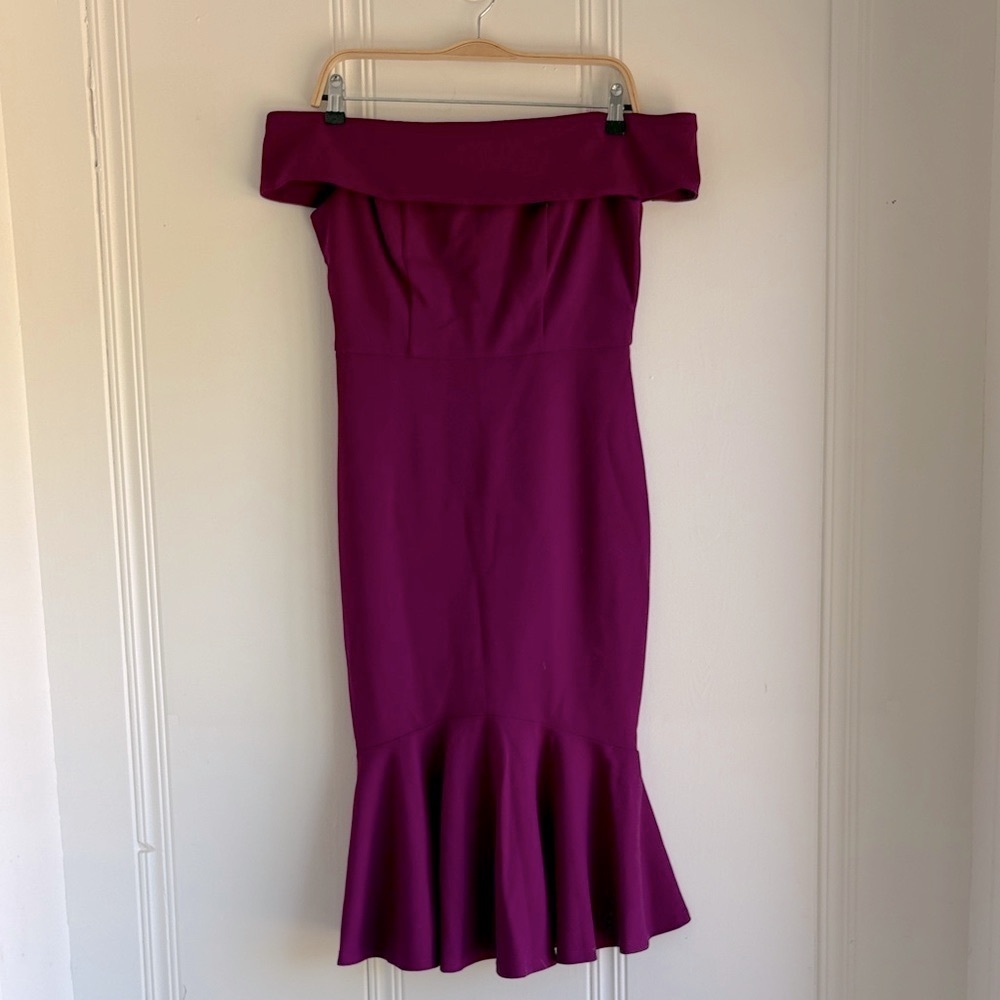MARINA Fuchsia Off Shoulder Formal Mermaid Hem Bodycon Dress